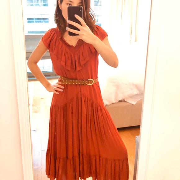 Zara Dresses & Skirts - NWT Zara Teracotta Ruffle Maxi V Neck Dress w belt
